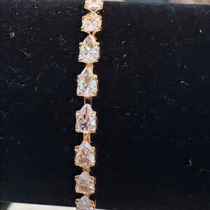 New Tennis Bracelet Rose Gold Plated Faux Pear Shaped Diamonds 7” High End #9